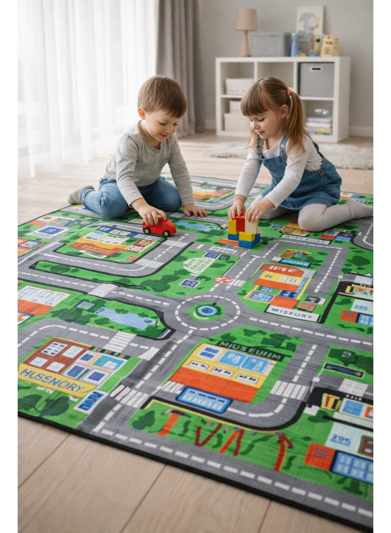 UNIKSAR Kids City Road Map Play Mat for Toddlers – Educational Soft Floor Rug with Roads, Museum, Mall & Library - Image 1